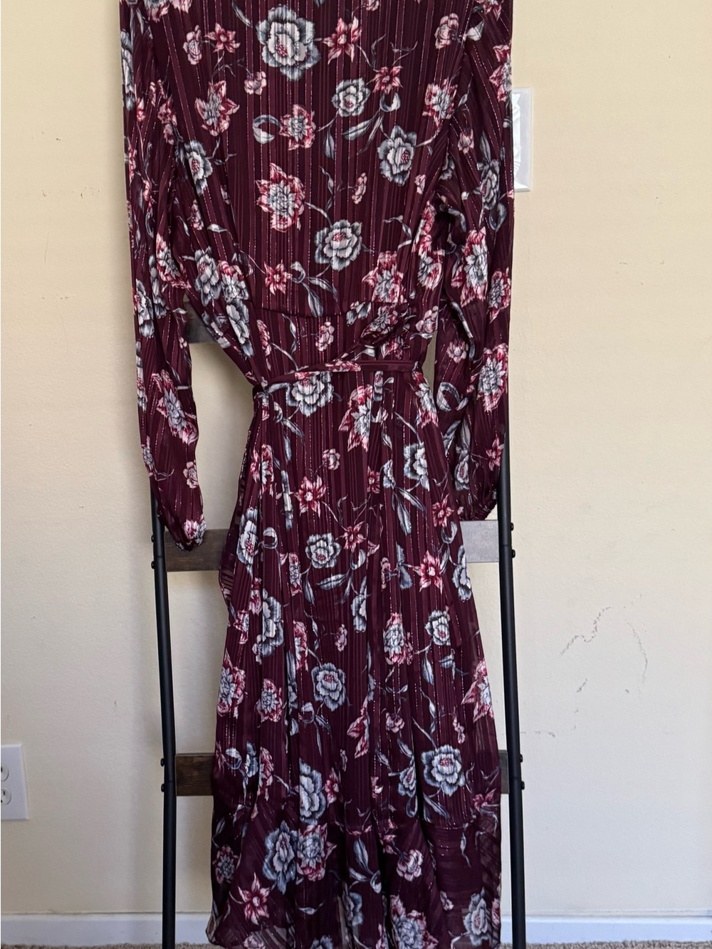 RACHEL Rachel Roy Burgundy Floral Long-Sleeve Midi Dress